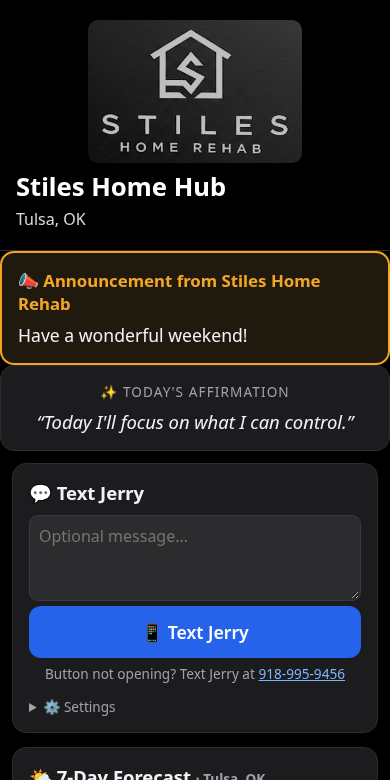 Screenshot of the Stiles Home Hub app