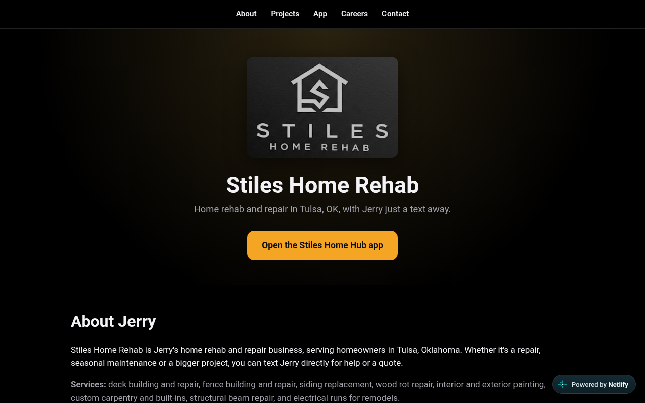 Screenshot of the Stiles Home Rehab website