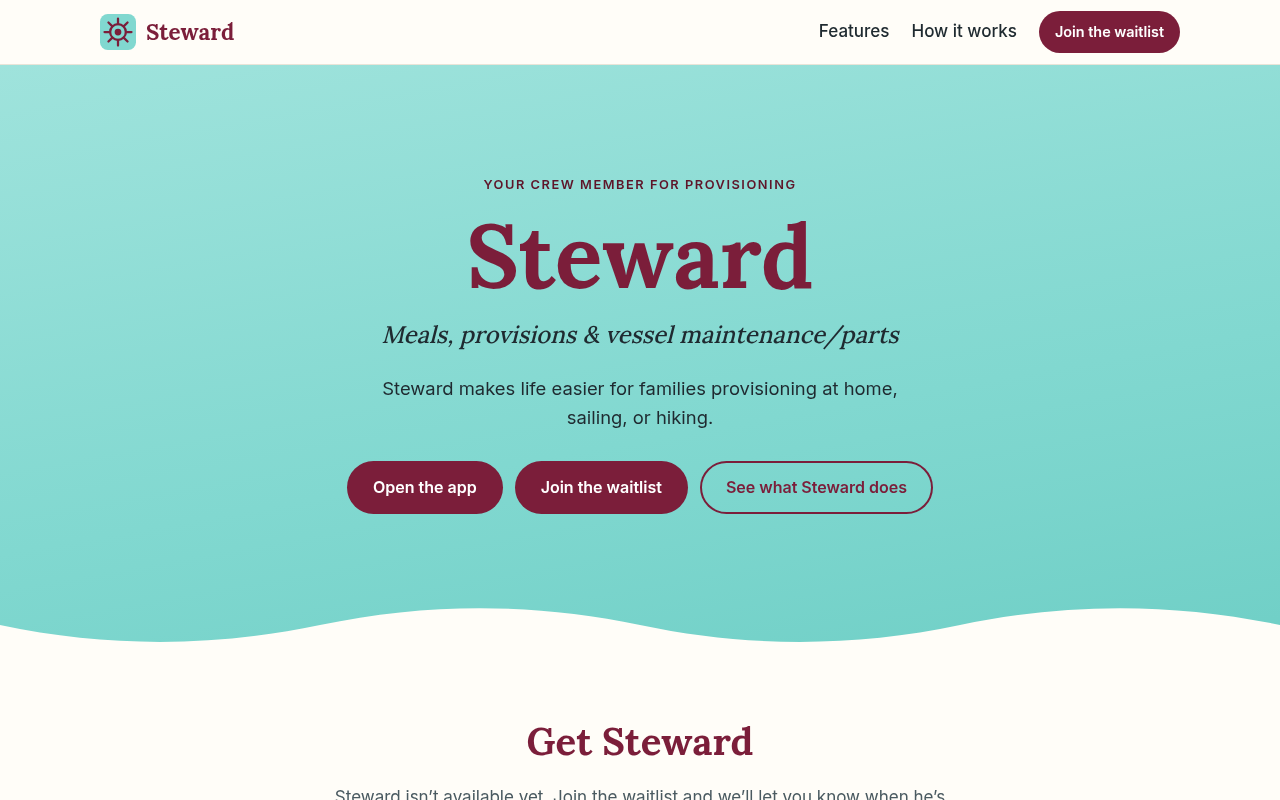 Screenshot of the Steward website